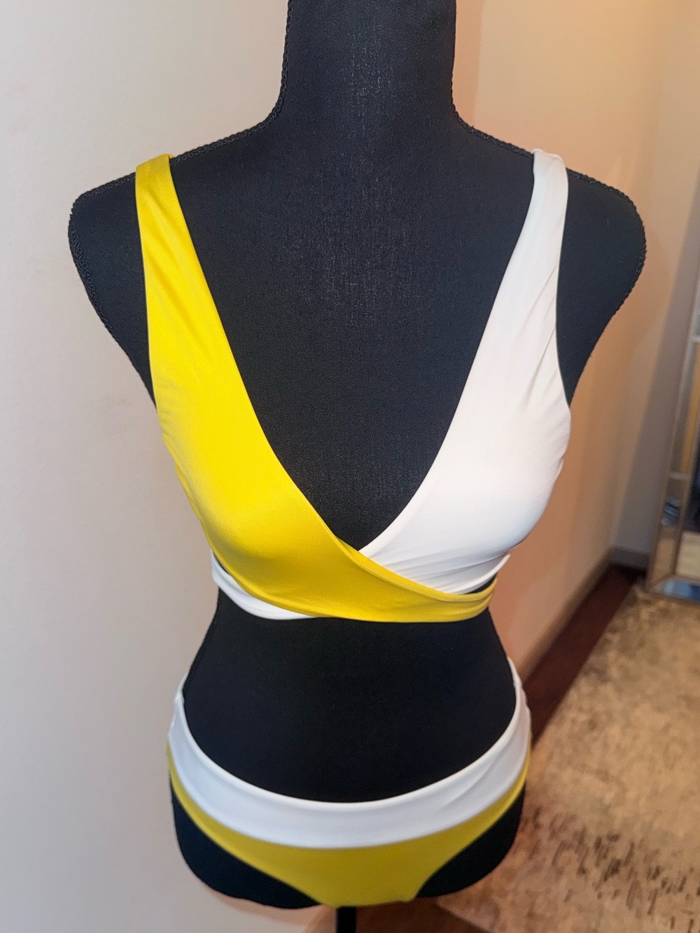 Tori Praver White and Mustard Yellow Wrap Bikini Set